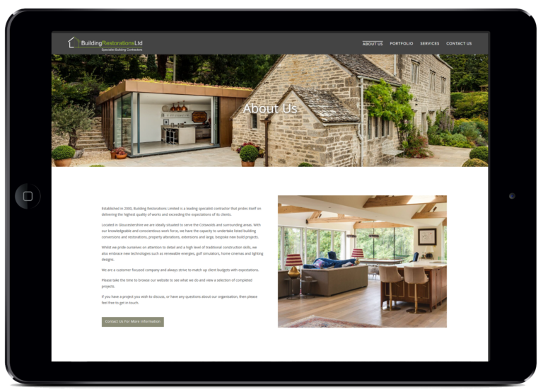 Building Restorations Website on a Tablet