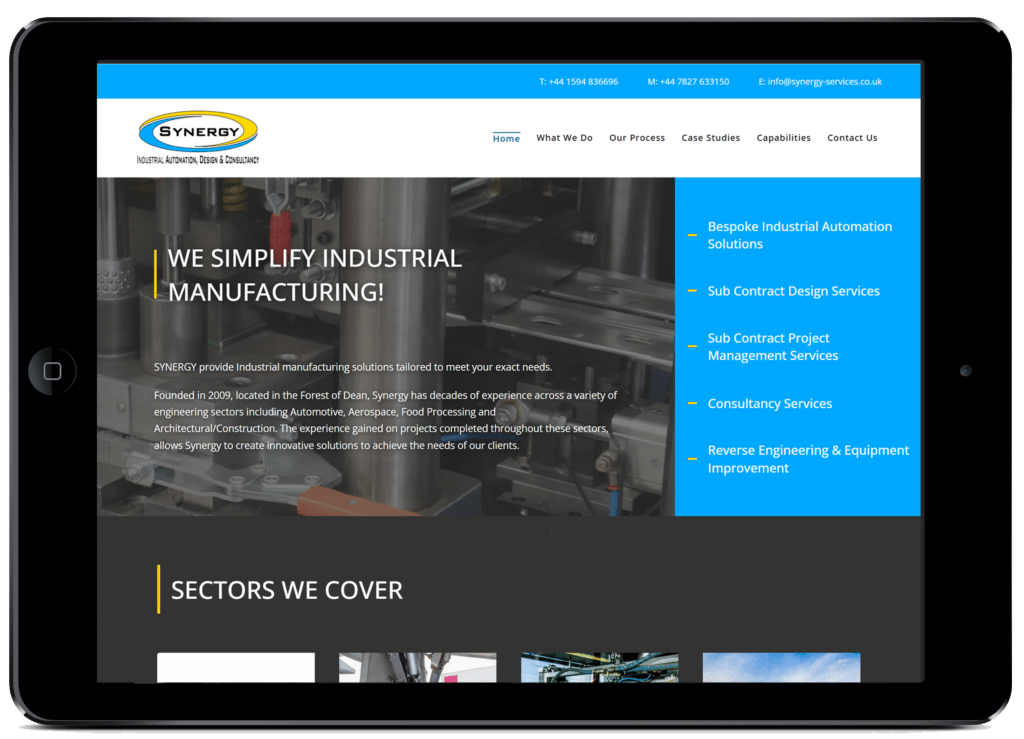 Synergy Services Website on a Tablet